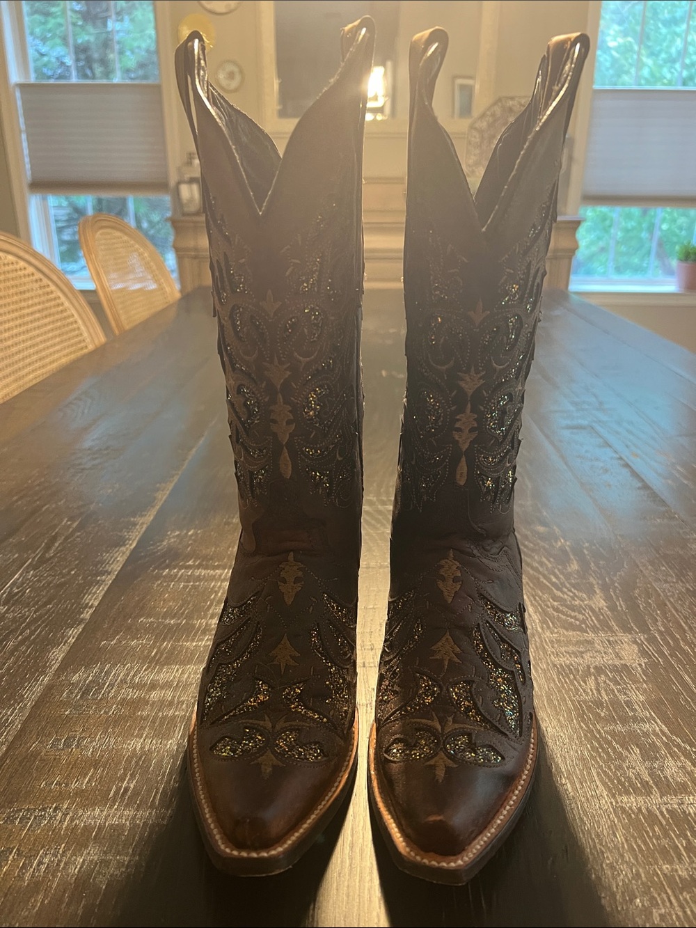 J.B. Dillon Black Western Embroidered Leather Cowboy Boots